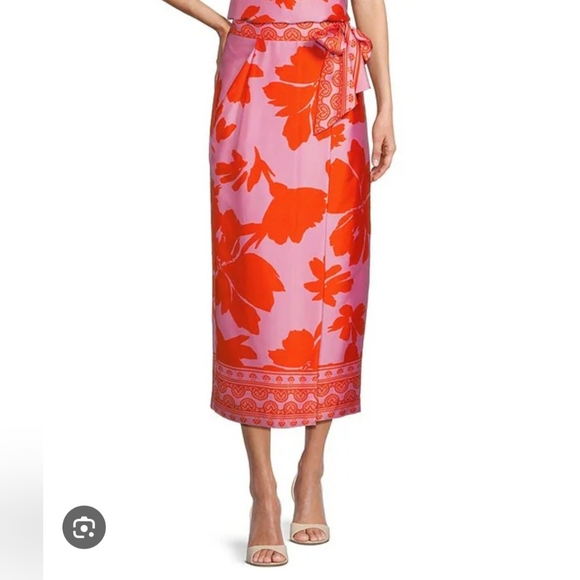 Antonio Melani Clio Floral Printed Satin Coordinating Wrap Midi Skirt